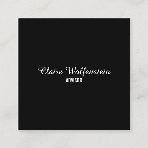 Simple Elegant Script Black and White Square Business Card