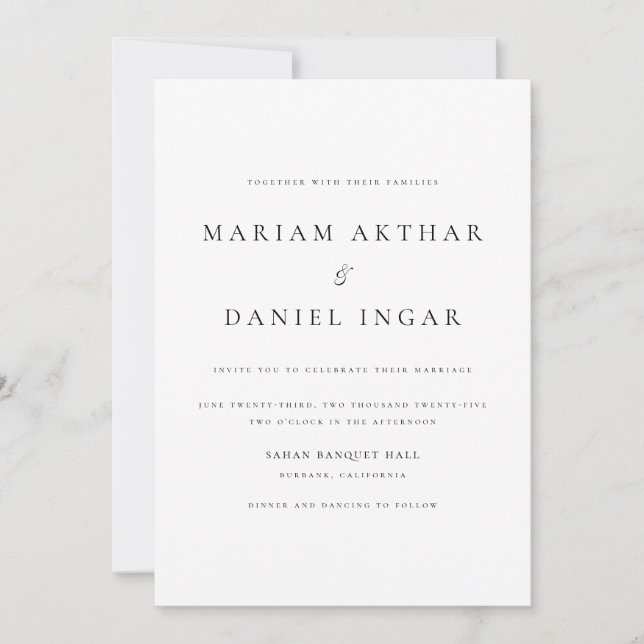 Simple Elegant Script Black and White Wedding Invitation (Front)