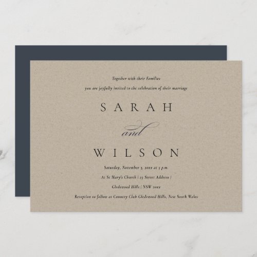 Simple Elegant Script Black Kraft Wedding Invite
