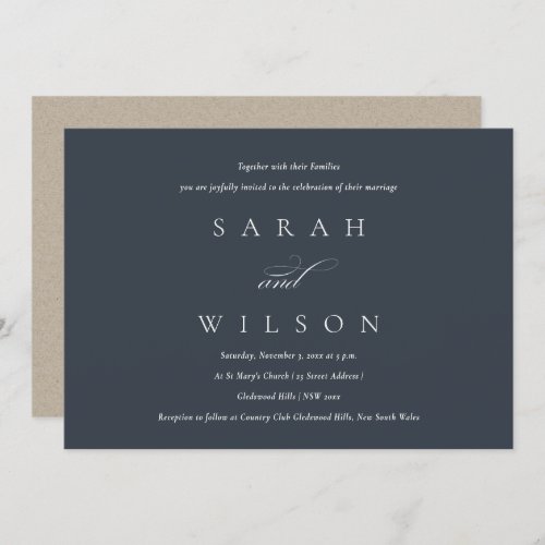 Simple Elegant Script Black Navy Wedding Invite