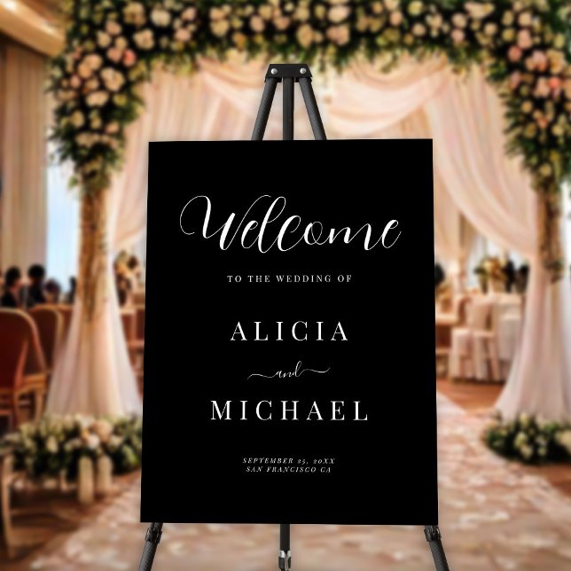 Simple elegant script black wedding welcome sign (Creator Uploaded)