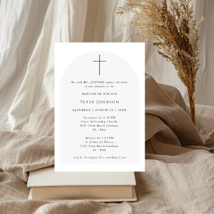 Simple Elegant Script Black & White Arch Baptism Invitation