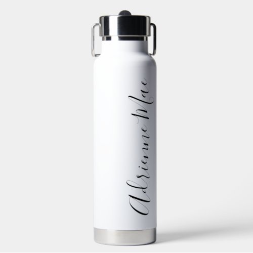 Simple Elegant Script Black  White Personalized Water Bottle