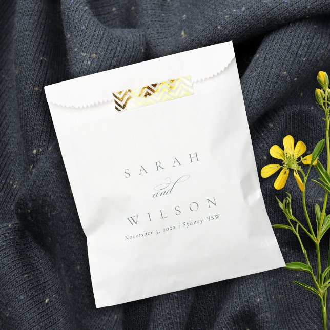 Simple Elegant Script Black & White Wedding Favor Bag (Creator Uploaded)