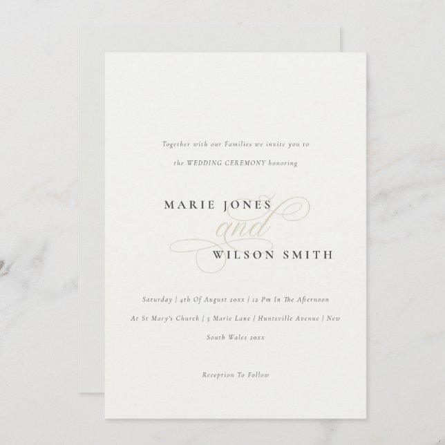 Simple Elegant Script Black White Wedding Invite (Front/Back)
