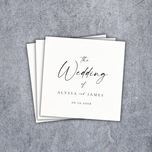 Simple Elegant Script Black  White Wedding Napkins