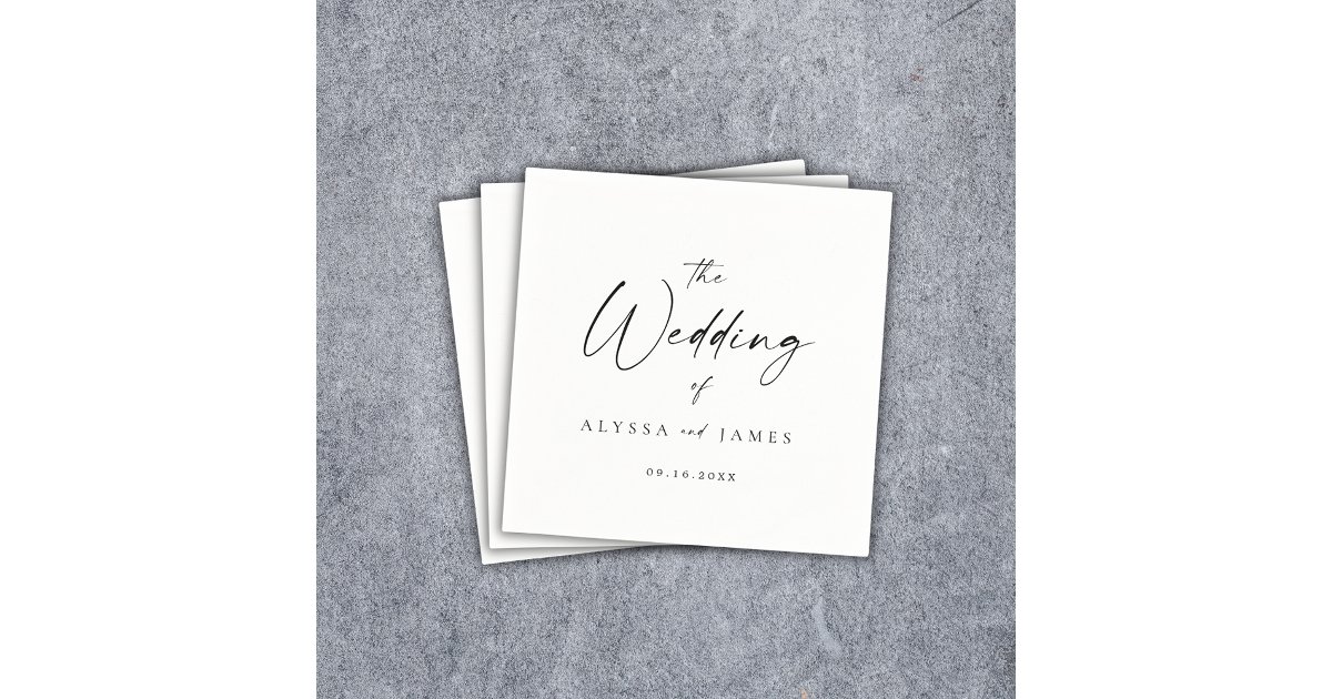 Simple Elegant Script Black & White Wedding Napkins | Zazzle