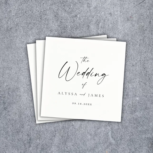 Simple Elegant Script Black & White Wedding Napkins | Zazzle