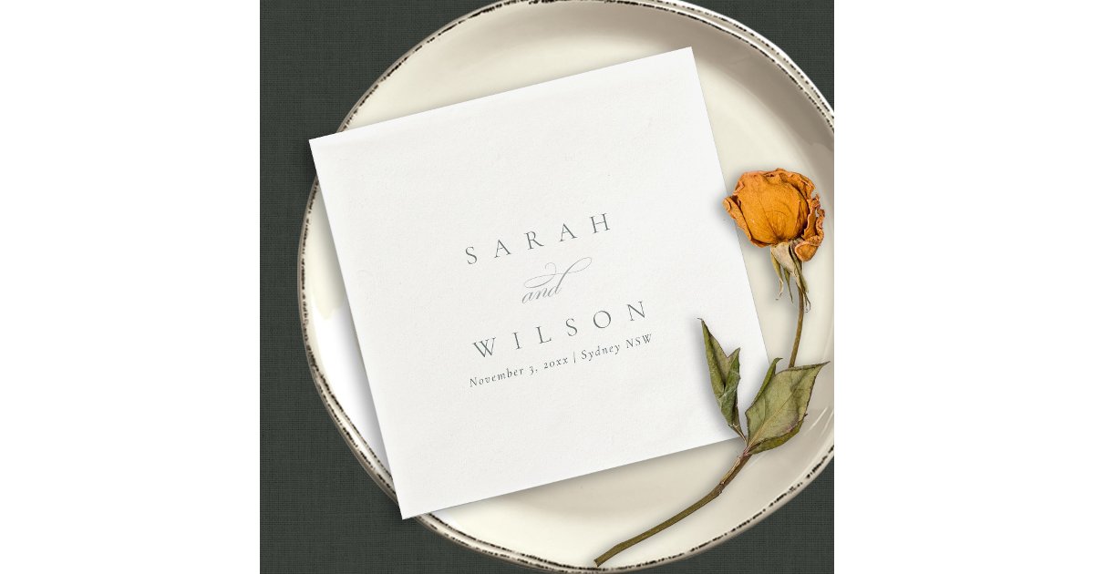 Simple Elegant Script Black & White Wedding Napkins | Zazzle