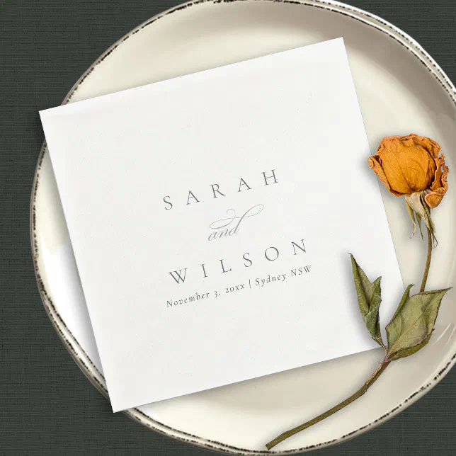 Simple Elegant Script Black & White Wedding Napkins | Zazzle