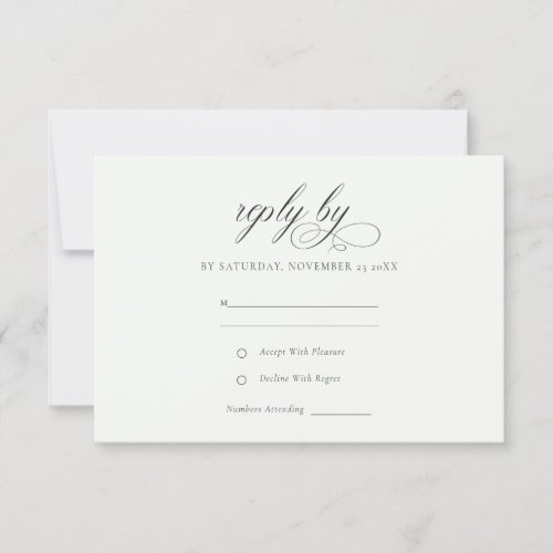 Simple Elegant Script Black  White Wedding RSVP Card