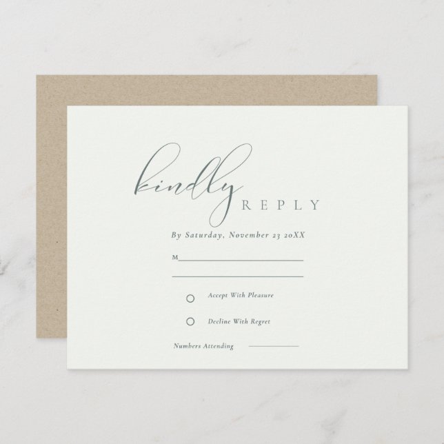 Simple Elegant Script Black & White Wedding RSVP Enclosure Card (Front/Back)