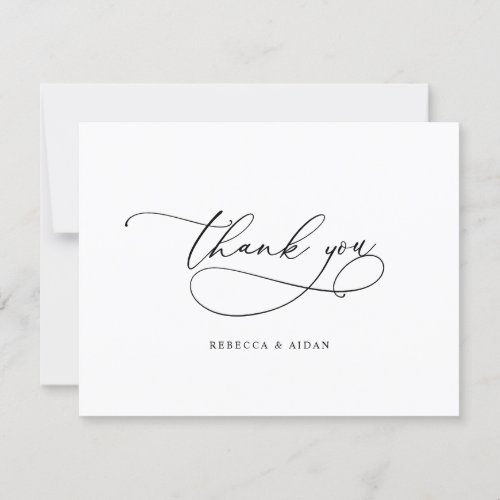 Simple Elegant Script Black  White Wedding Thank You Card