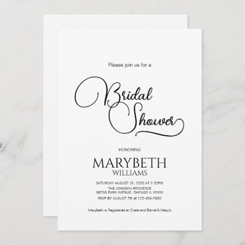 Simple Elegant Script Bridal Shower Invitation
