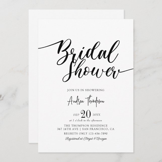Simple Elegant Script Bridal Shower Invitation (Front/Back)