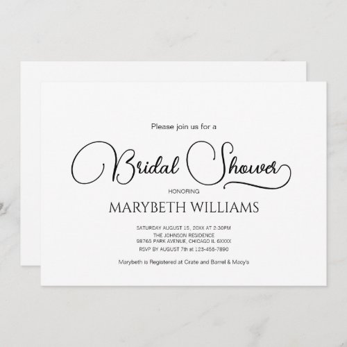 Simple Elegant Script Bridal Shower  Invitation