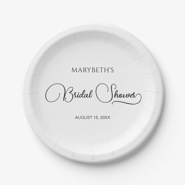 Simple Elegant Script Bridal Shower  Paper Plates (Front)