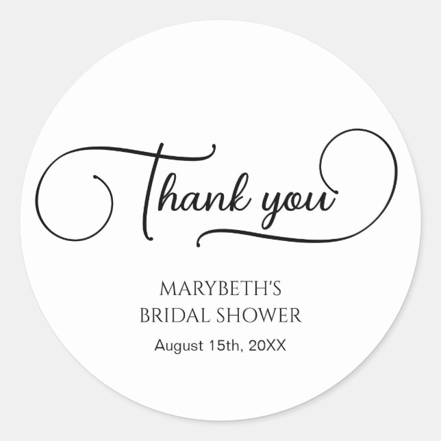 Simple Elegant Script Bridal Shower Thank You  Classic Round Sticker (Front)