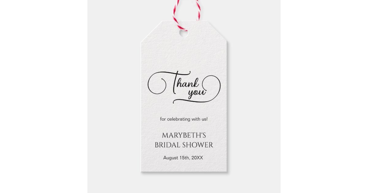 Simple Elegant Script Bridal Shower Thank You Gift Tags | Zazzle