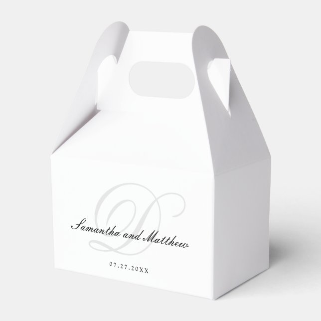 Simple Elegant Script Bride Groom Monogram Wedding Favor Boxes (Front Side)