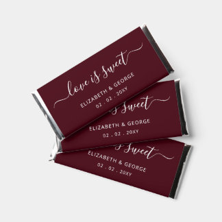 Simple Elegant Script Burgundy Personalized Hershey Bar Favors