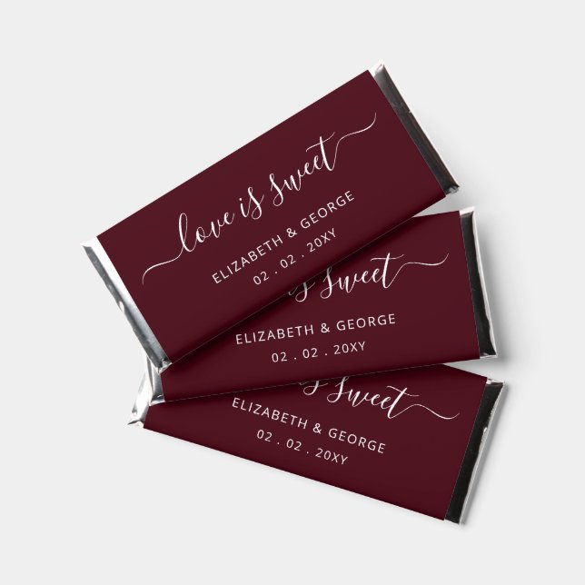 Simple Elegant Script Burgundy Personalized   Hershey Bar Favors (Front)
