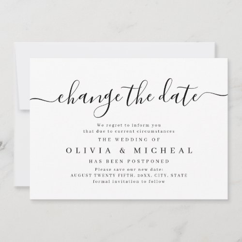 Simple elegant script change the date postponement invitation