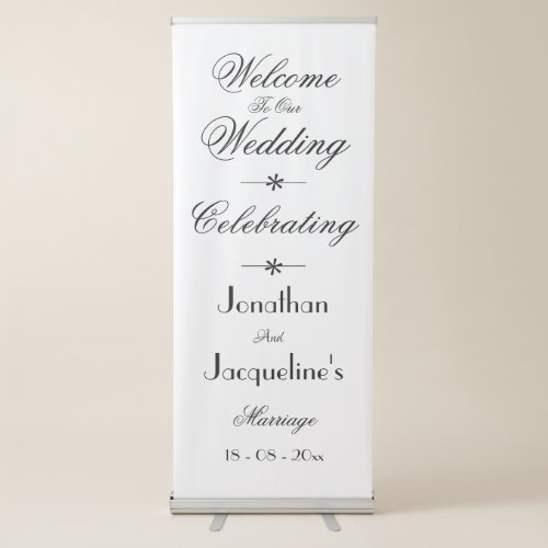 Simple Elegant Script Chic White Wedding Welcome Retractable Banner