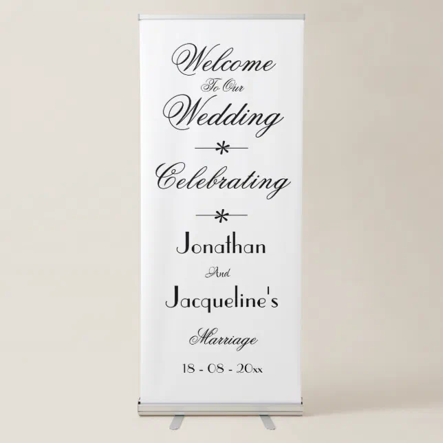 Simple Elegant Script Chic White Wedding Welcome Retractable Banner ...
