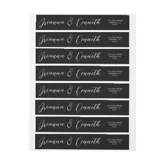 Simple Elegant Script Classic Black Wedding Wrap Around Label