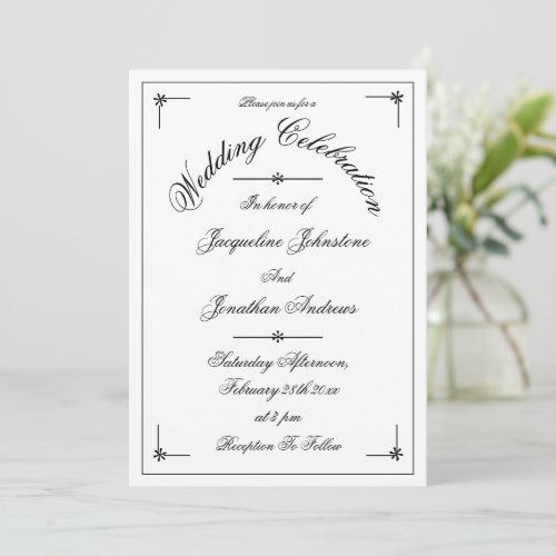 Simple Elegant Script Classic Formal White Wedding Invitation