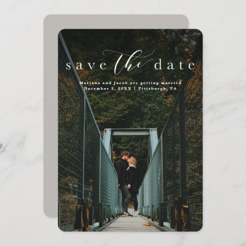 Simple elegant script classic one photo save the date