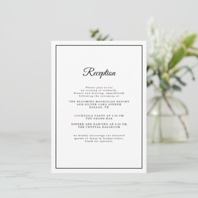 Simple Elegant script Classic Wedding Reception Enclosure Card (Standing Front)