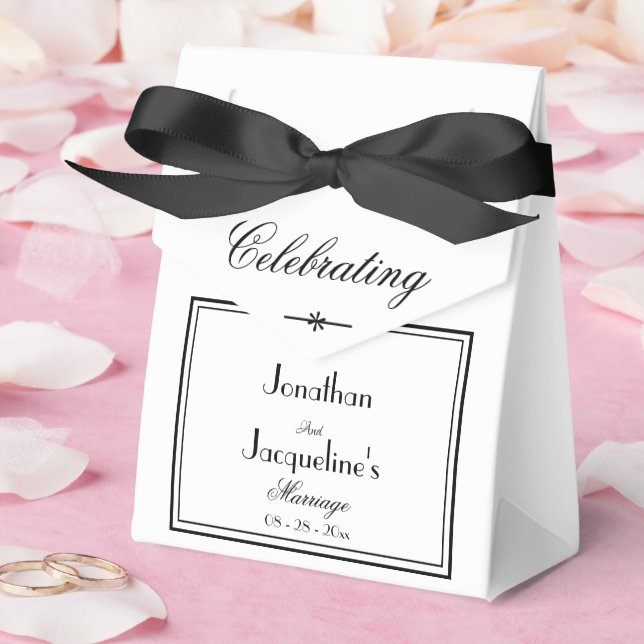  Simple Elegant Script Classic White Wedding Favor Boxes (Wedding)