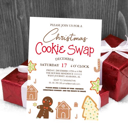 Simple Elegant Script Cookie swap Christmas Party  Invitation