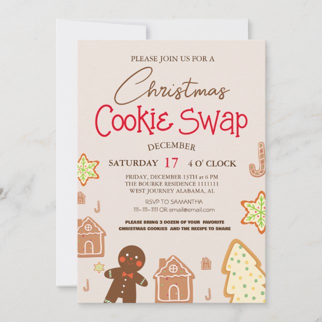 Simple Elegant Script Cookie swap Christmas Party  Invitation (Front)