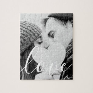 Simple Elegant Script Couple Photo Jigsaw Puzzle