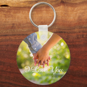 Simple Elegant Script Couple Photo Keychain