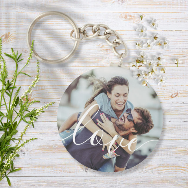 Simple Elegant Script Couple Photo Keychain