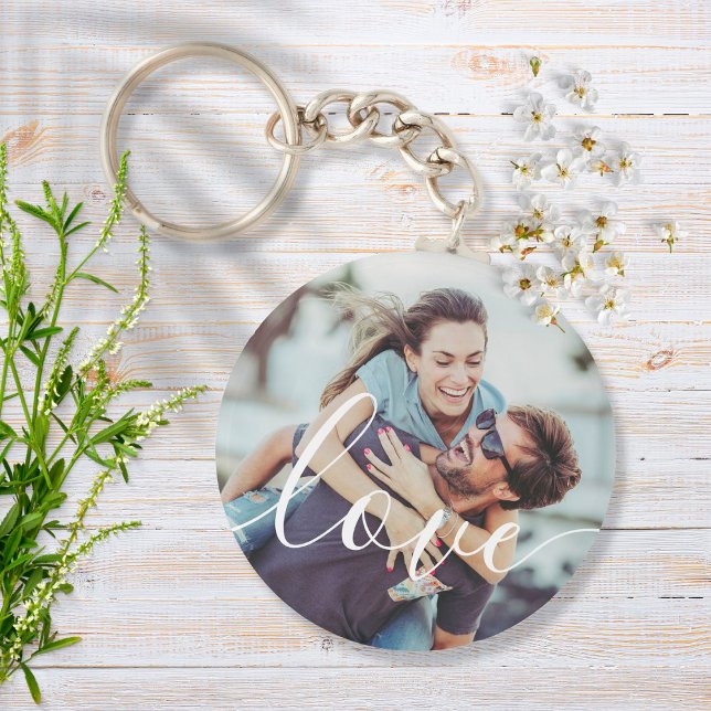 Simple Elegant Script Couple Photo Keychain (Creator Uploaded)
