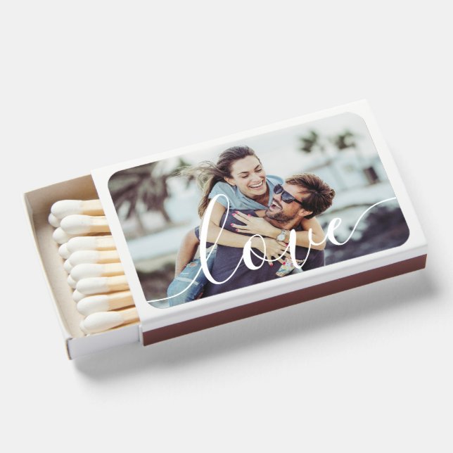 Simple Elegant Script Couple Photo Matchboxes (Front Open)
