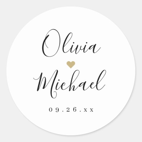Simple elegant script couples names wedding classic round sticker
