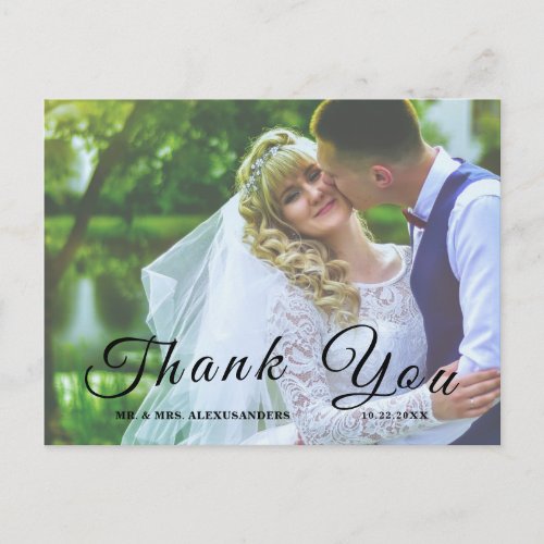 Simple Elegant Script Custom Photo Wedding Thank U Postcard