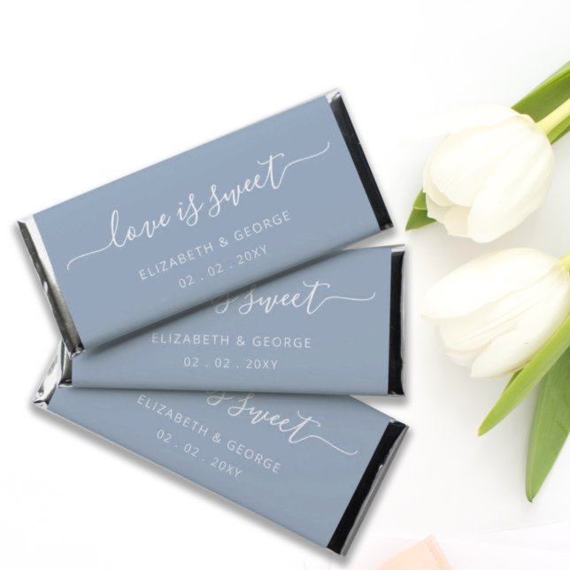 Simple Elegant Script Dusty Blue Personalized Hershey Bar Favors (Creator Uploaded)