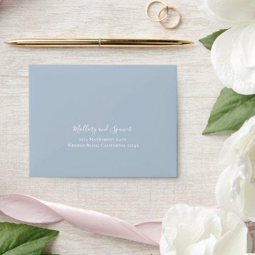 Simple Elegant Script Dusty Blue Wedding RSVP Envelope