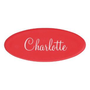 Simple Elegant Script First Name Red Business Name Tag