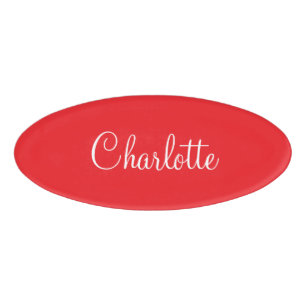 Simple Elegant Script First Name Red Business Name Tag