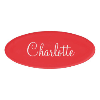 Simple Elegant Script First Name Red Business Name Tag