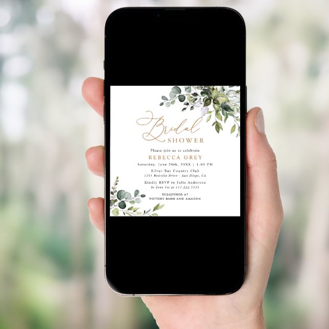 Simple Elegant Script Gold Greenery Bridal Shower Invitation (Front Digital)
