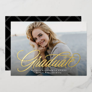 Simple elegant script graduate photo graduation foil invitation